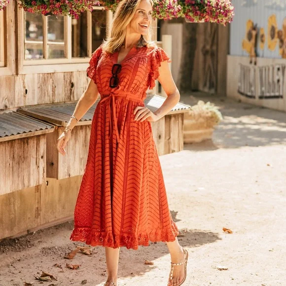 knee length dresses for ladies Kairi Flutter Sleeve Midi Dress - Porcelain Floral Print Sundress with  Short Sleeves